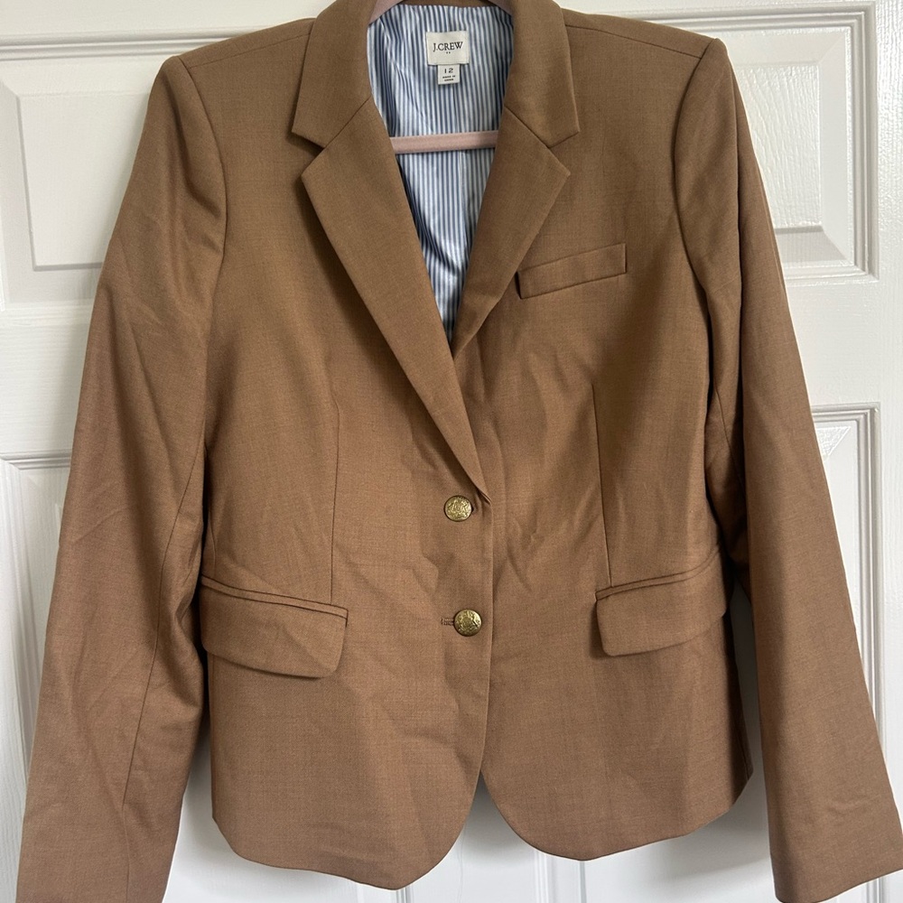 J. Crew Factory Brown Blazer with Notched Lapels and Structured Shoulders